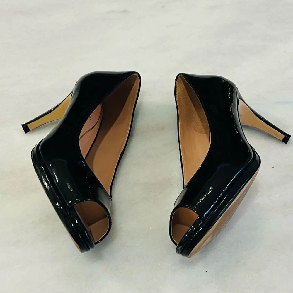 Cole Haan 2 Pairs 360 Drado Nude Black Patent Leather Peep-Toe Heels Size 7.5